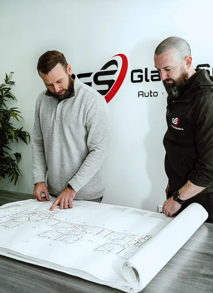 Matt and Zach, founders of Glass Solutions NC, a full-service glass company in Raleigh.
