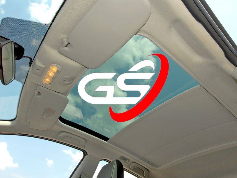 interior sunroof glass replacement photo with Glass Solutions logo