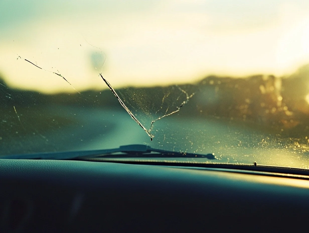 A cracked windshield needing windshield repair in Raleigh, NC.