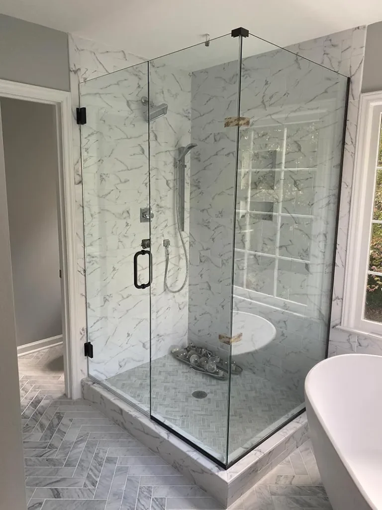 frameless shower with clear shower doors in Cary NC