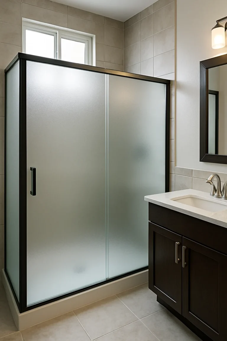 frosted shower glass shower doors providing privacy in Cary bathroom