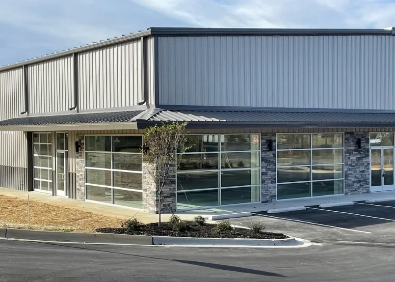 A new building highlighting Glass Solutions, a commercial glass company in Raleigh