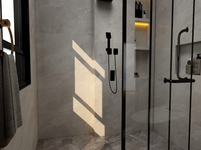sleek glass shower enclosure in a modern bathroom in Raleigh, NC.