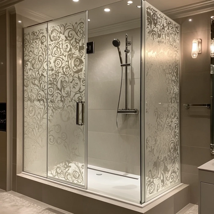 patterned glass shower doors | patterned glass shower enclosure | custom shower glass Raleigh NC