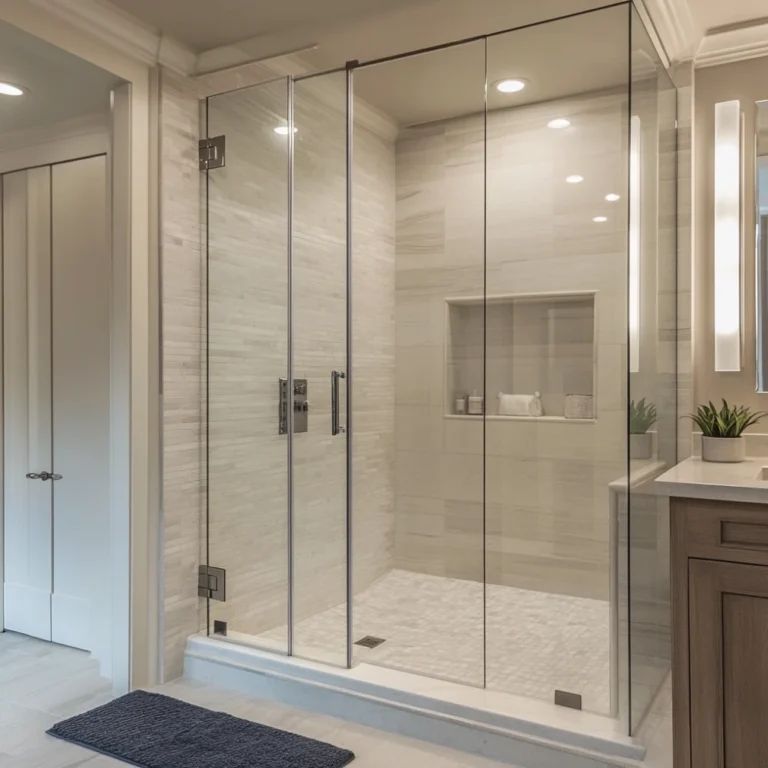 clear glass shower doors | frameless glass shower enclosure | clear frameless shower door installation Raleigh NC